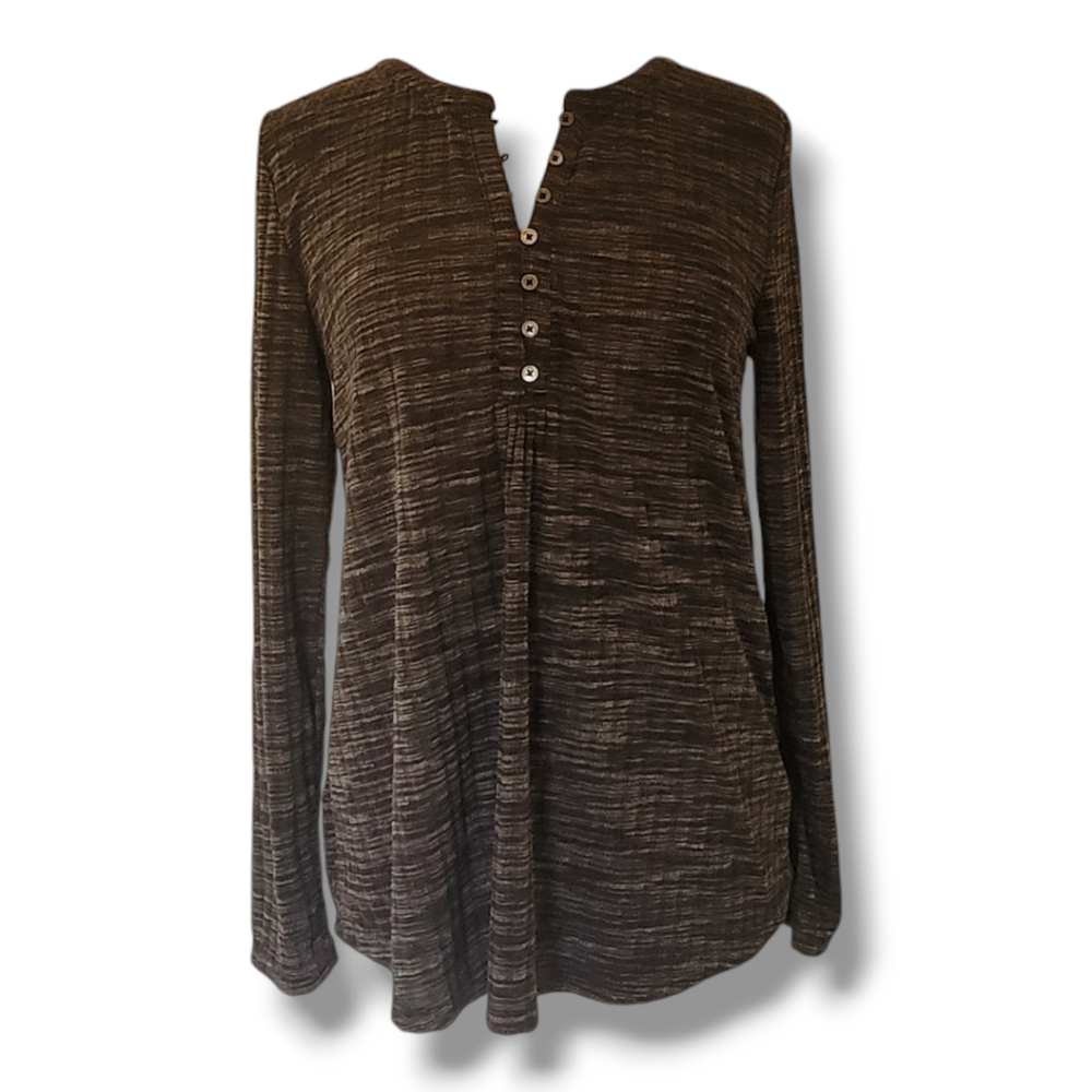 Denver Hayes Black and Grey Heather's Henley Women's Blouse. Size S/P